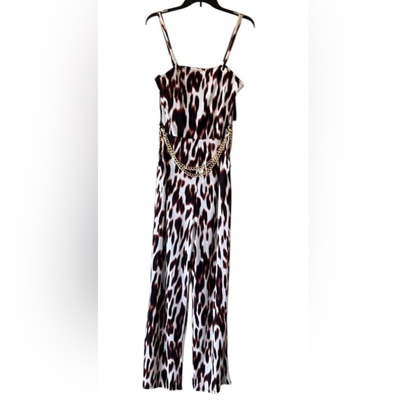 Bold Element Brown and Black Leopard Print Sleeveless Jumpsuit Chain Belt - Picture 2 of 16